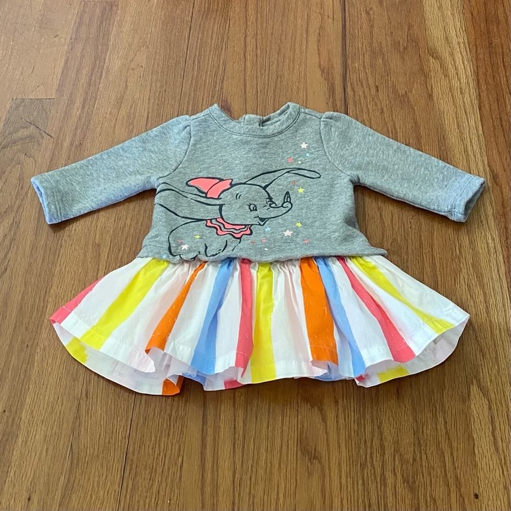 Baby Gap Gray and Multicolor Dumbo Disney Print Dress